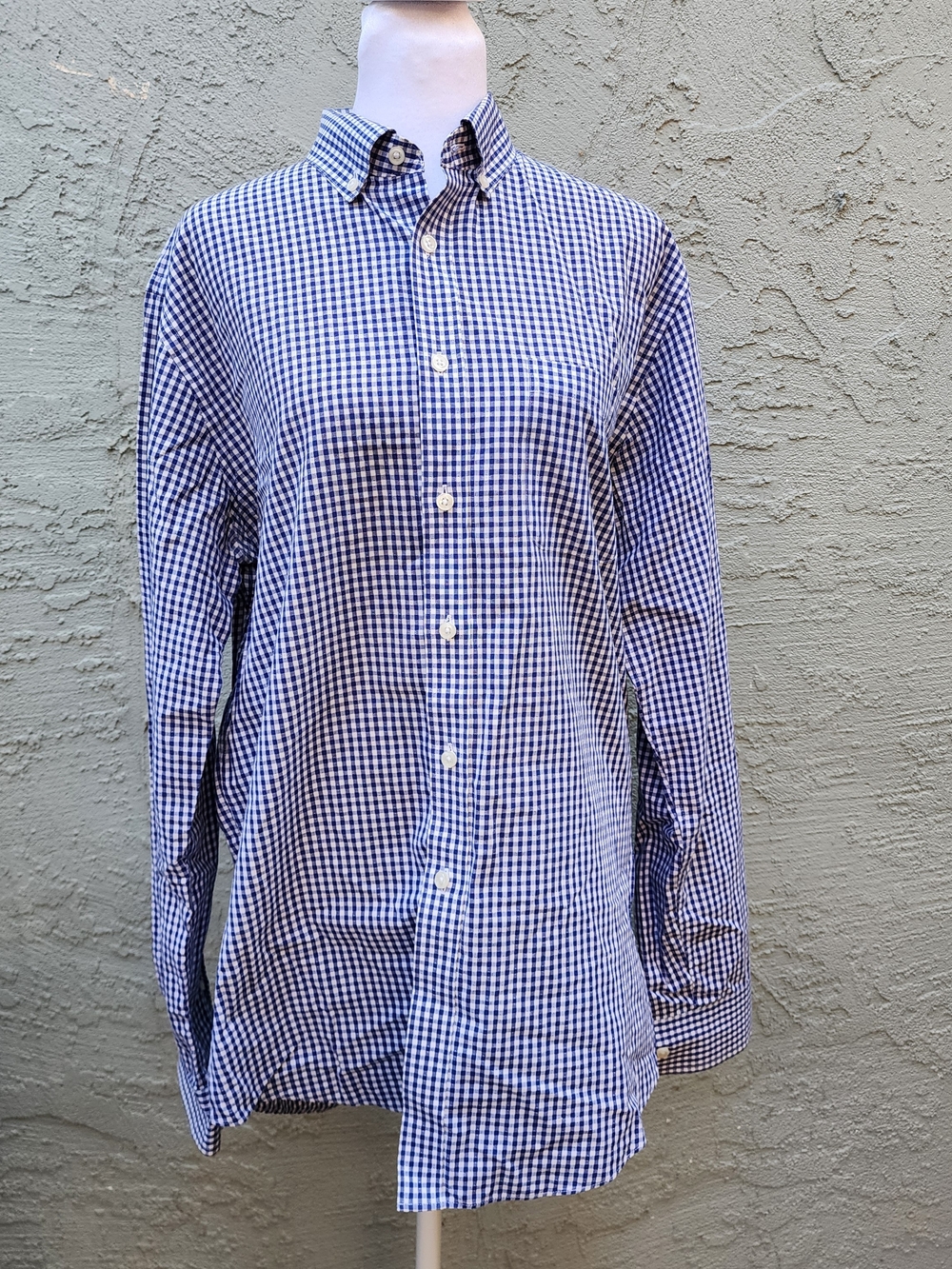 Neiman Marcus Men's Blue White Gingham Check Dress Shirt Trim Fit 16.5 34/35